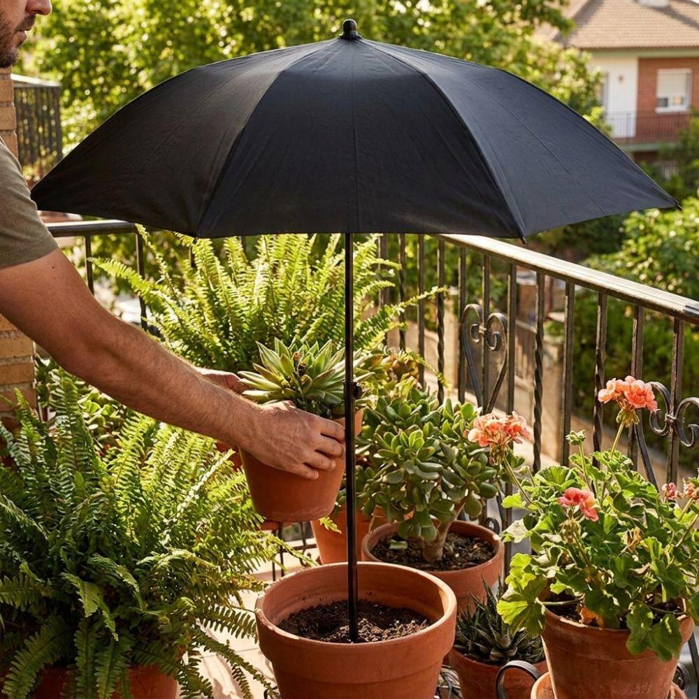95cm Großer Pflanzenschirm Metallpfahl Pflanzensonnenschutz Faltbarer Sonnenschirm Außenbereich Garten
