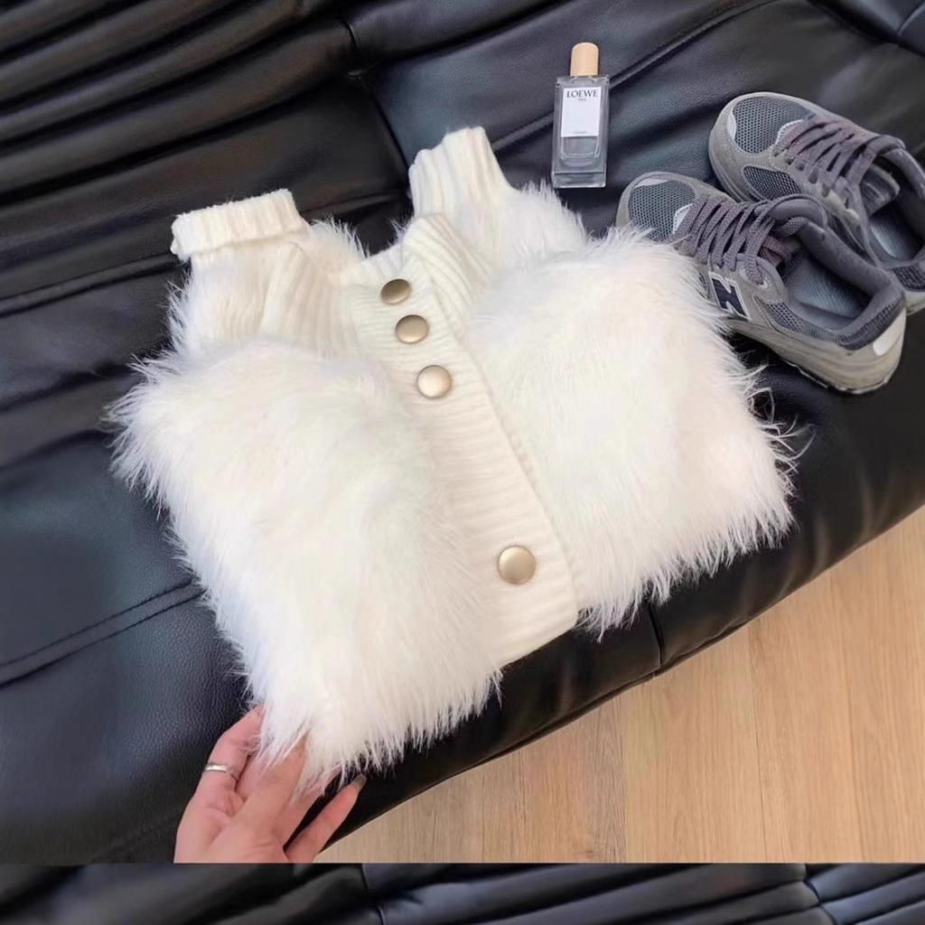 White Imitation Mink Fleece Sweater Jacket for Women's Autumn and Winter New Fluffy Top, Loose Lazy Wind Knitted Cardigan