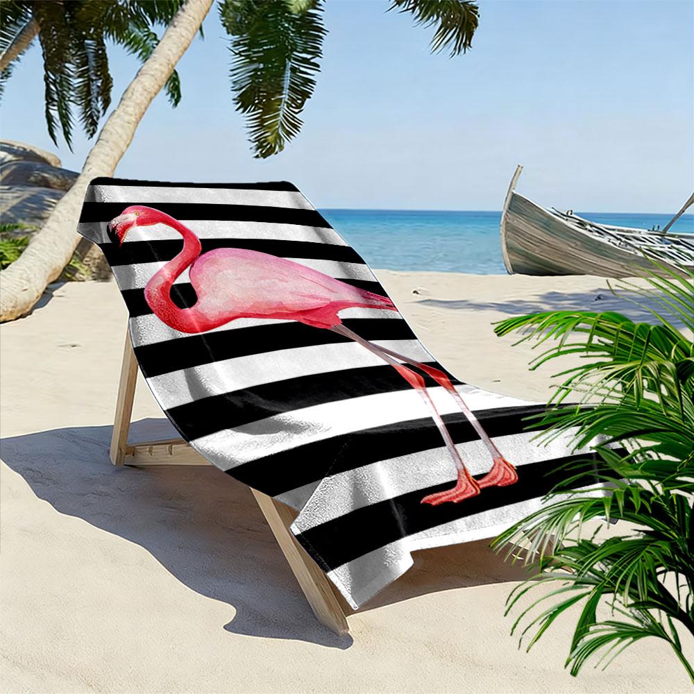 Pink Flamingo on Striped Background Beach Towel Quick-drying for Travel Outdoor Sports Jogging Beach and Swimming