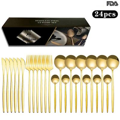 Conjunto de talheres de aço inoxidável português de 24 peças, facas, garfos, colheres, utensílios de mesa