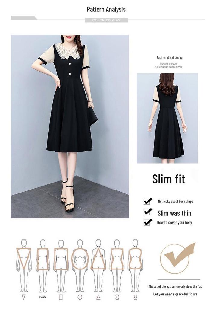 Plus Size Elegant Slimming Dress - Short Sleeve, Two-Piece Look, Summer Fashion.