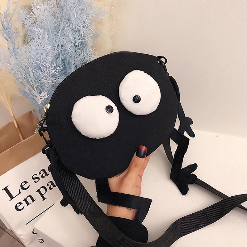 Big Eyes Canvas Girls Shoulder Bag Cute Black Briquettes Messenger Bag