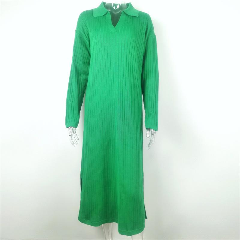 New Pattern Women Autumn Winter Sexy V Neck Long Sleeve Knitted Sweater Dress Long Sleeve Straight Cozy Pullover Slim Dresses