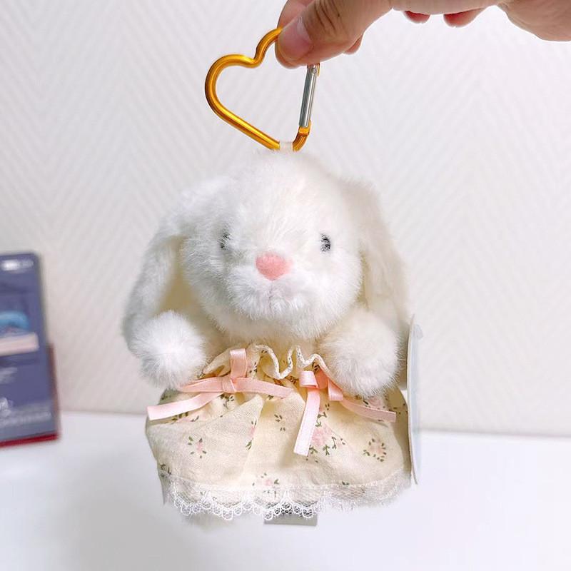 

Small Rabbit Plush Doll With Printed Floral Dress And Bow Decor For Kids And Backpack Ornament белый
