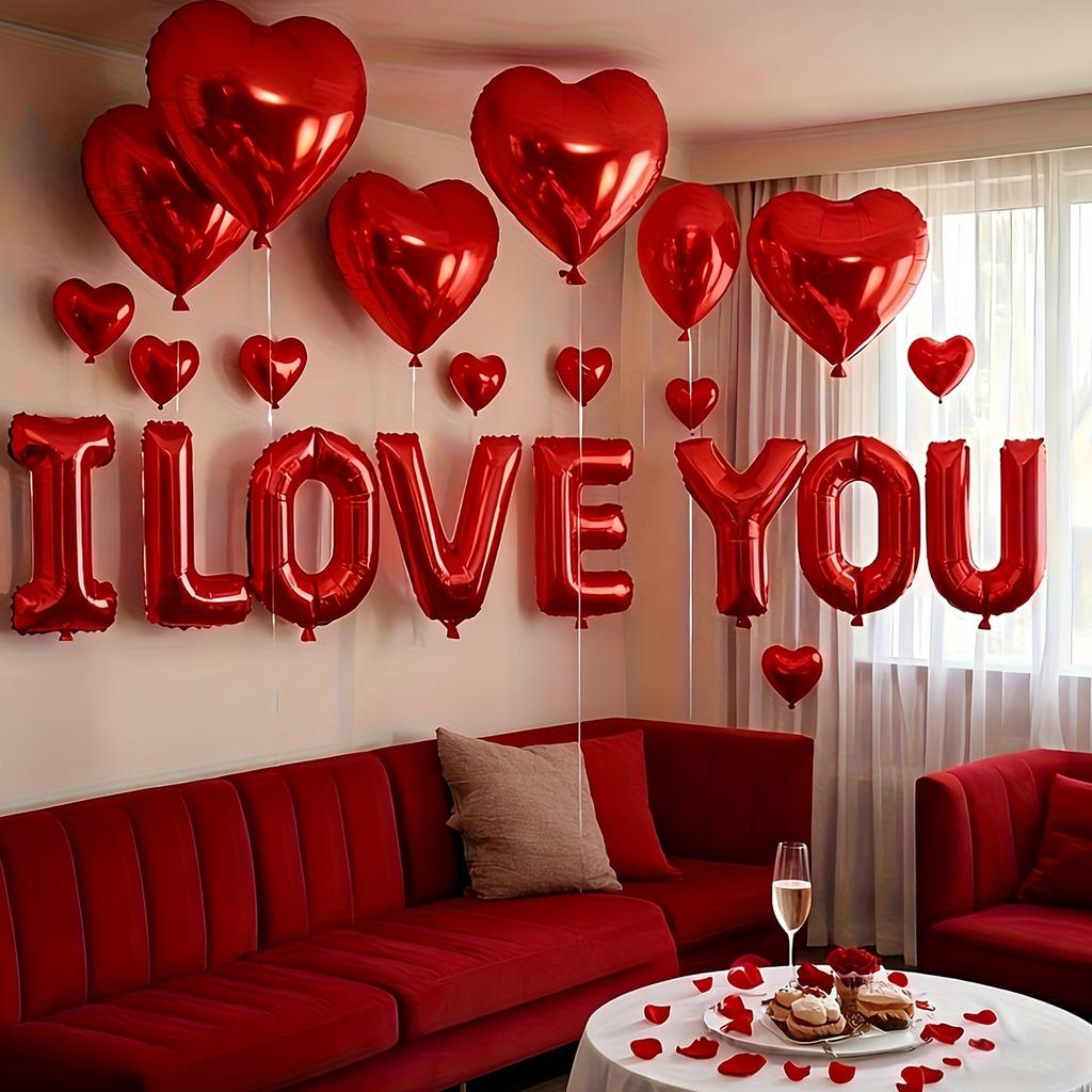 I Love You Balloons Kit Red Heart Balloon for Anniversary Wedding Marriage Decoration Party Supplies DIY Backdrop Setup Ornament