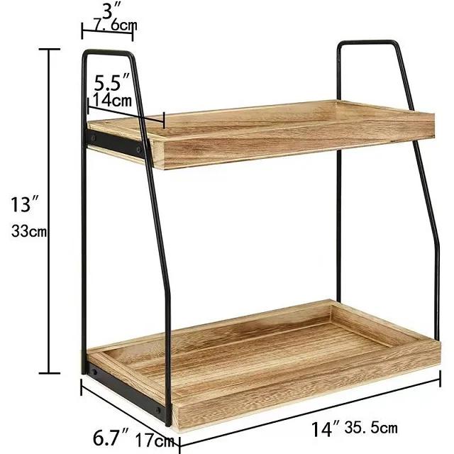 

2 Tier Coffee Station Storage Organizer Wooden Spice Rack For Home Office Kitchen Counter Shelf Bathroom Makeup Storage Holder