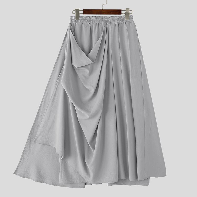 INCERUN Herre Elastisk Midje Uregelmessige Lag Casual Løse Lange Bukser Vide Ben Bukser