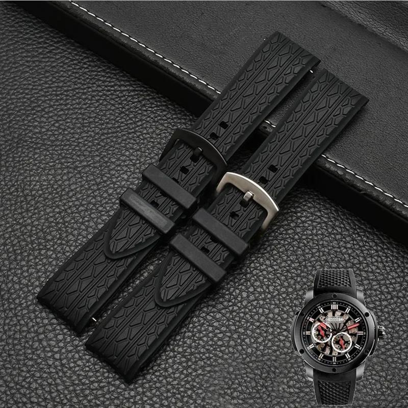 Prémiový 24mm černý silikonový řemínek pro hodinky Porsche design p6612 řemínek k hodinkám pásek Náramek Náhradní náramek k hodinkám