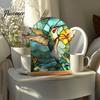 Creative Gift for Home Stained Glass Style Acrylic Table Centerpieces, Floral & Landscape Pattern Exquisite Room Decor Tabletop Sign with Wood