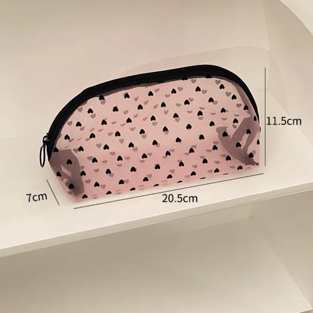 Ins Mesh Makeup Bag, Heart-shaped Storage Bag, Large Capacity, Toiletry Bag, Portable Cosmetics Storage Bag, Lightweight Design