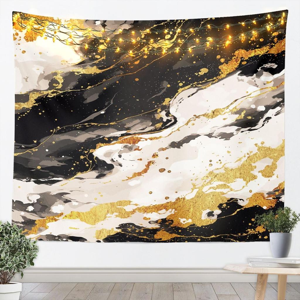 Blue Gold Marble Tapestry, Luxury Ocean Wave Wall Hanging with Golden Veins for Bedroom, Living Room & Aesthetic Home Decor