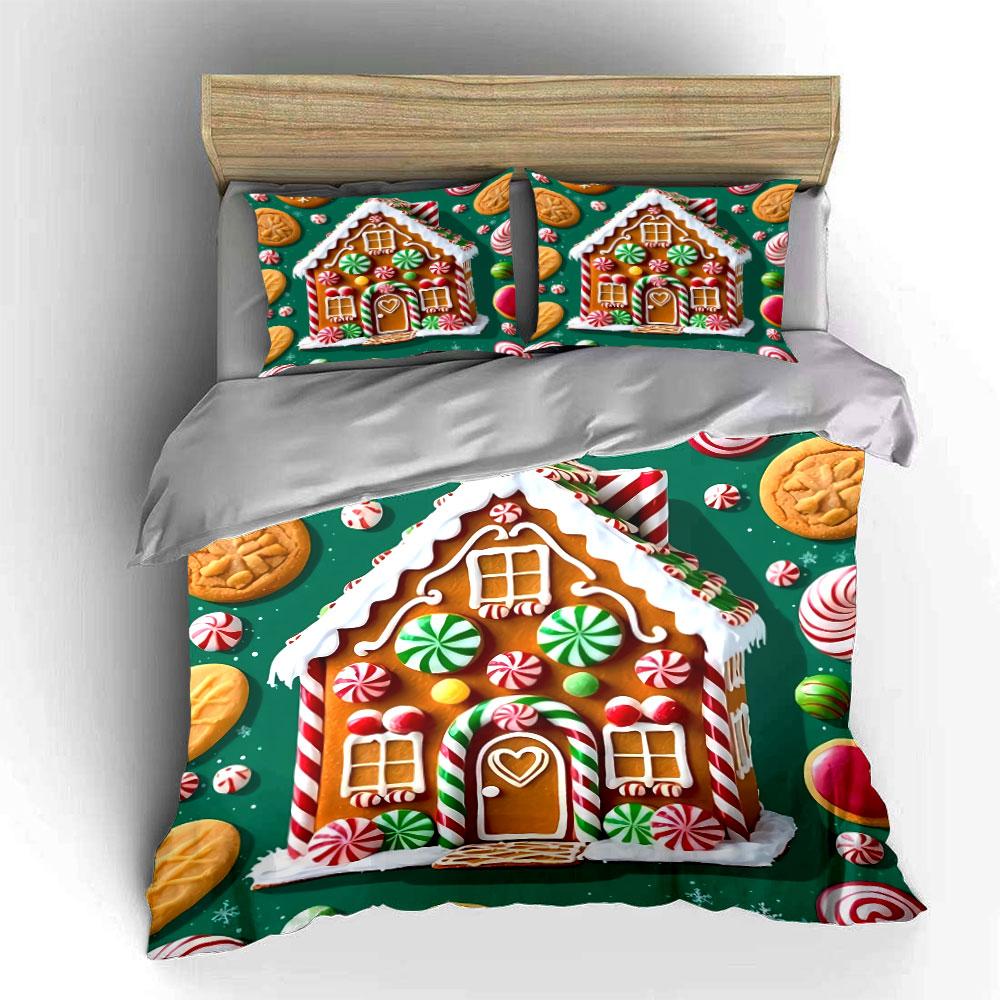Gingerbread House with Candy Bedding Duvet Cover Set Duvet Cover Pillowcases (1*Duvet Cover 2*Pillowcases, Without Duvet Insert)