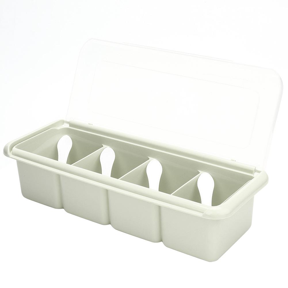 4 Compartments Seasoning Box Spice Rack Organizer Condiment Holder Container(Green)