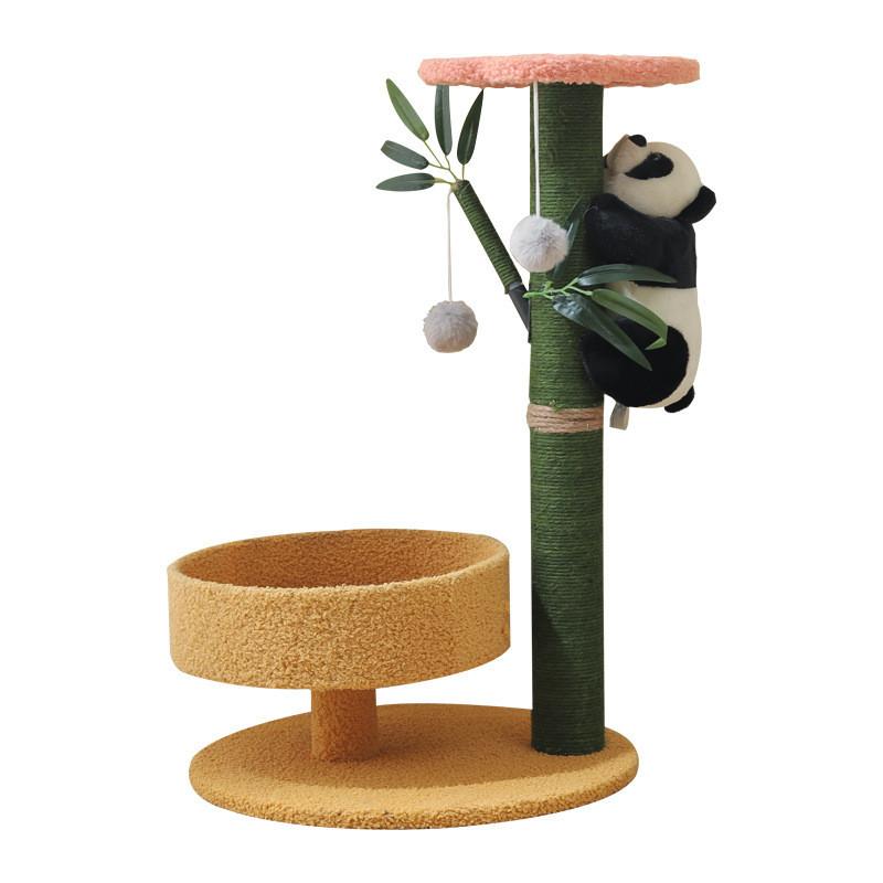 Wooden Cat Tree And Scratching Board With Bamboo Elements For Indoor Play