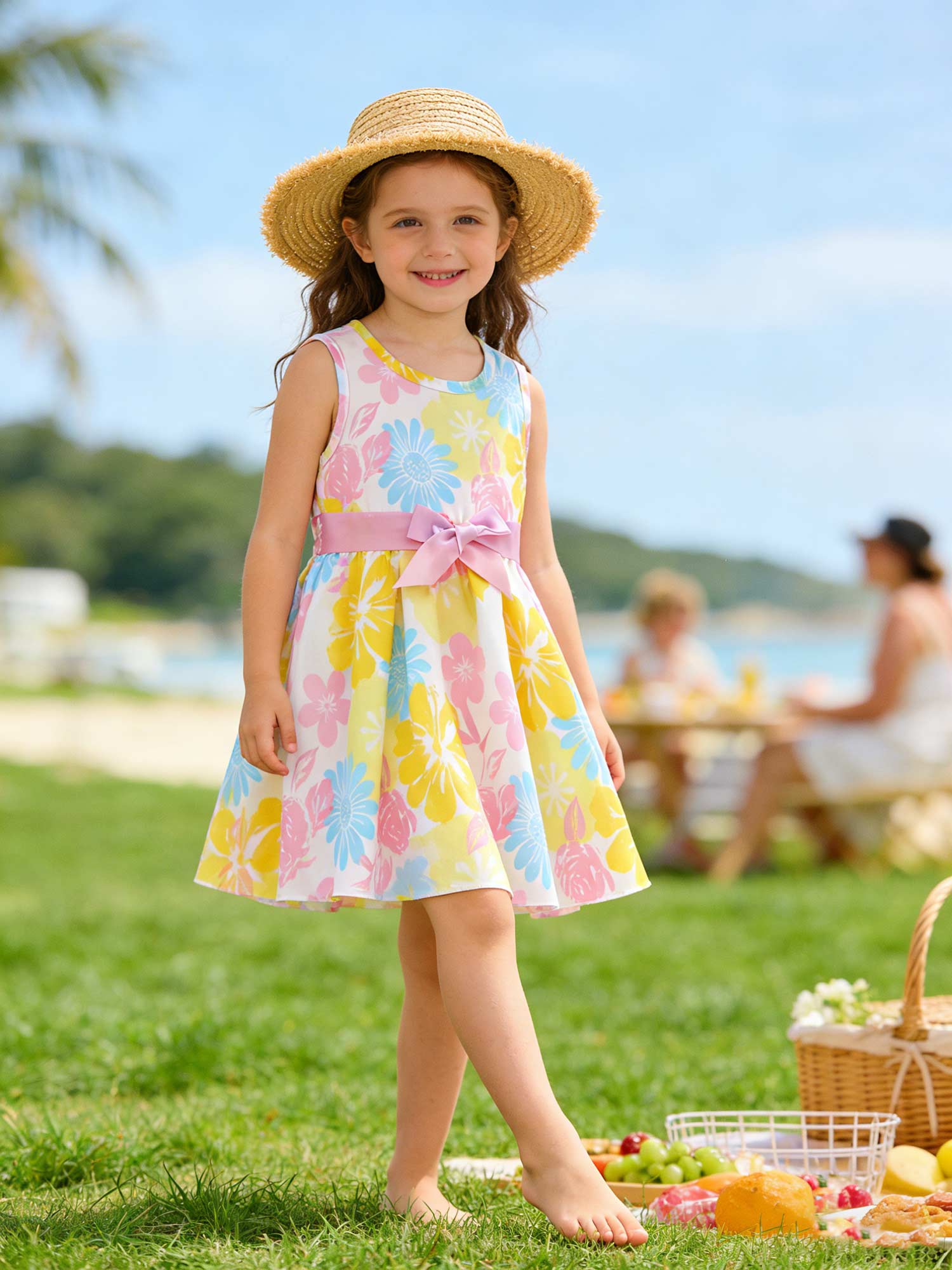 

Floral Sleeveless Girls Dresses with Satin Sash Belt, Cute Summer Spring Sun Dress Age 2-6 Years 2Y разноцветный
