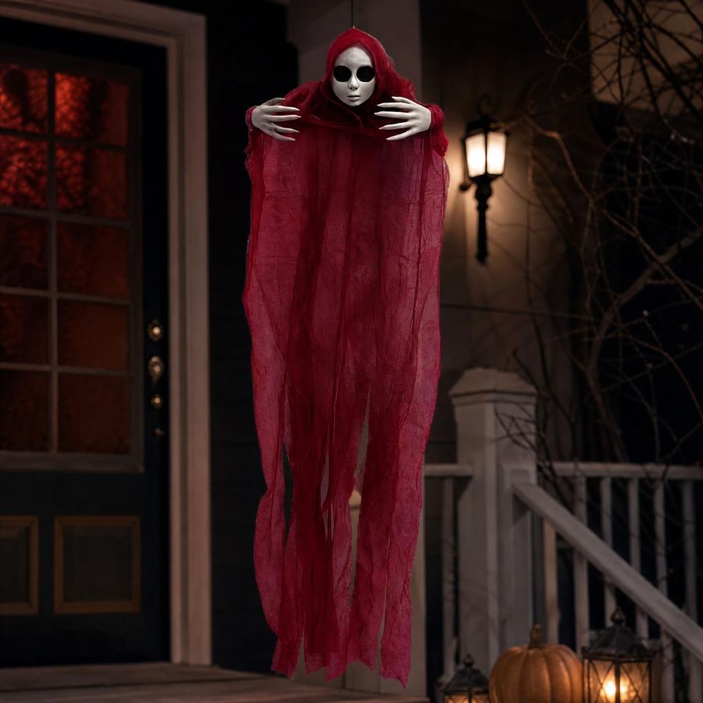 Halloween Hanging Red Skeleton Decoration Prop for Scary Party Scene Setup
