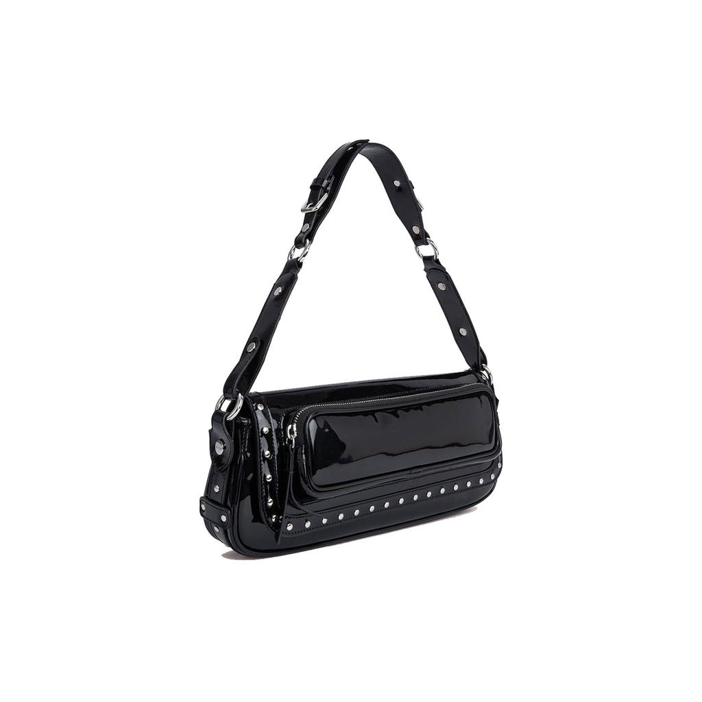 By Far Maddy Studded Magnetic Closure Flap Top Handle Shoulder Bag Women handbags Black 23CRMDDSBLPMED000BL