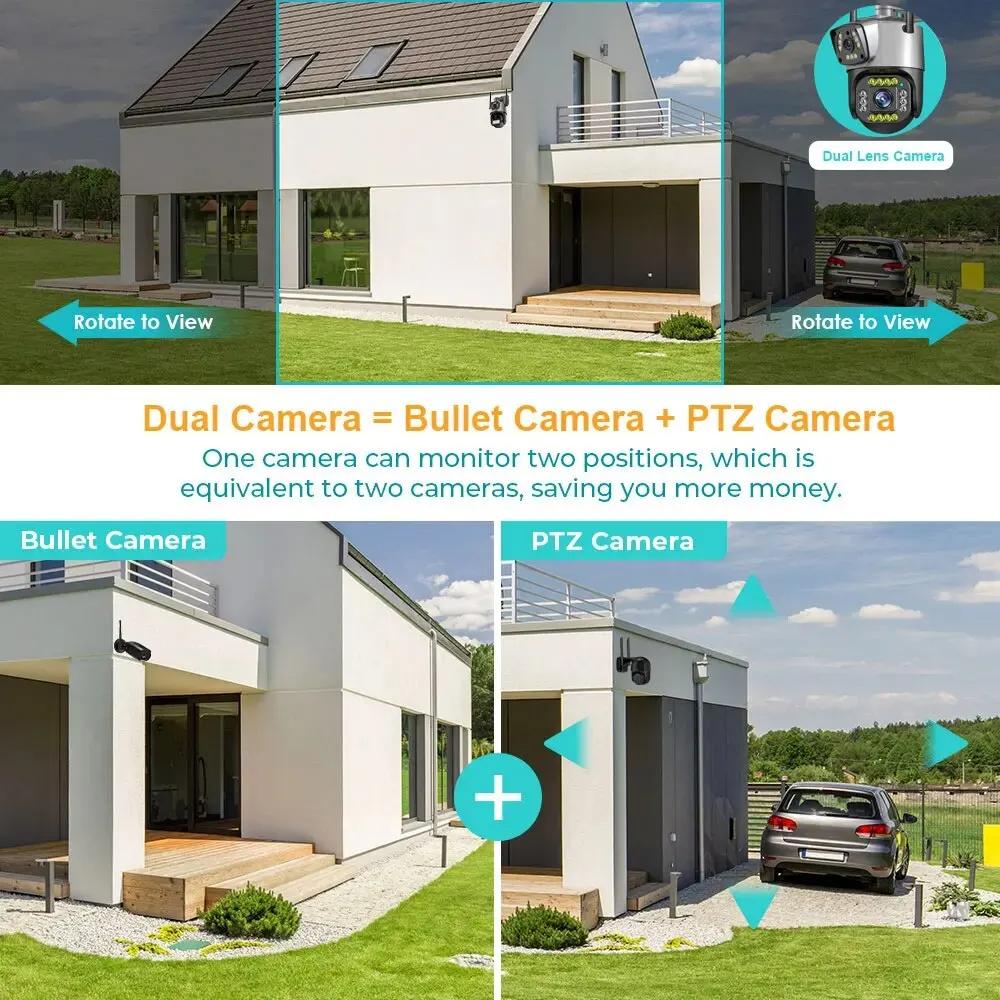 Nytt EU Dual Lens 4G IP-kamera WiFi 8MP 4K overvåkingskameraer Trådløst utendørs Smart Home Night Vision V380 digital zoom CCTV-kamera