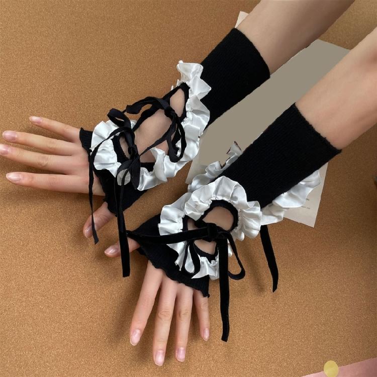Punk Style Mesh Arm Sleeves Elastic Satins Trim Hollow Design Breathable Gloves For Concerts Daily Wear