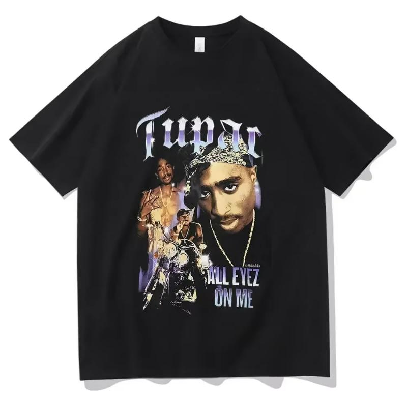 Rap Singer Tupac 2pac Hip-hop Streetwear Oversized Sleeve T-shirt 2025 Summer Fashion and WoKids Cotton T-shirt
