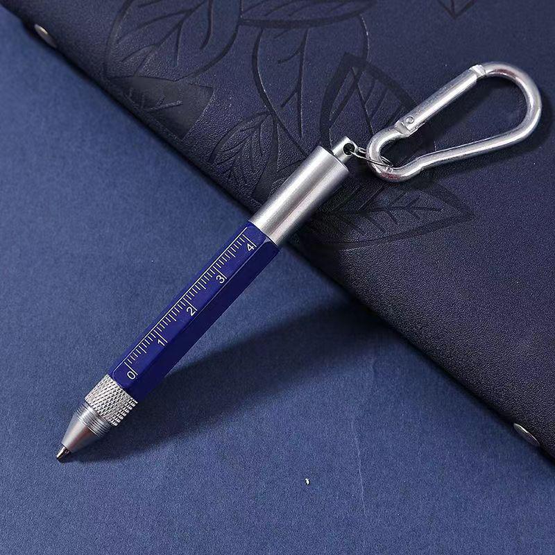 

Multifunctional Metal Carabiner Pen with Phillips Screwdriver & Ruler синий