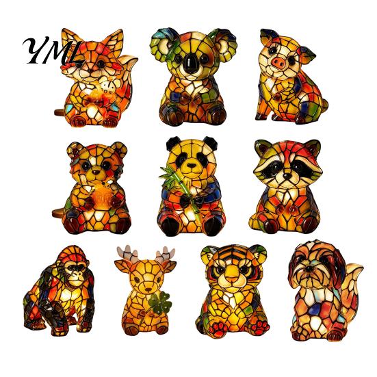 Pastoral Style Study Table Lamp Vintage Stained Glass Desk Lamp, Cute Animal Night Light, Decorative Bedroom Bedside Decor Ornament Reading