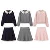 Autumn European & American Women's Color Block Crochet Collar Knit Sweater & Skirt Set