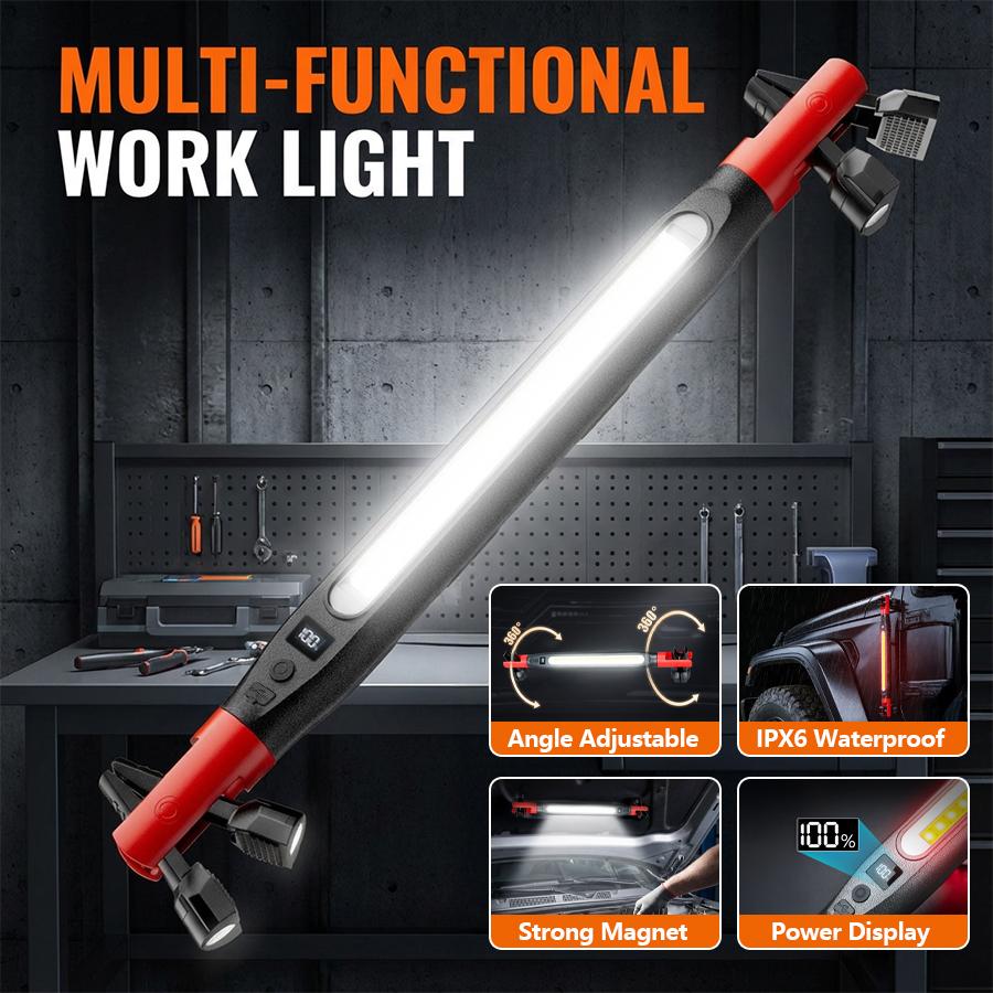 High Lumen Rechargeable LED Work Light for Car Emergency Repair, Powerful Magnetic Flashlight with Hooks and Magnetic Base