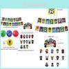Themed Kids Birthday Party Hanging Flag Banner Decorations Balloon Cake Topper Set