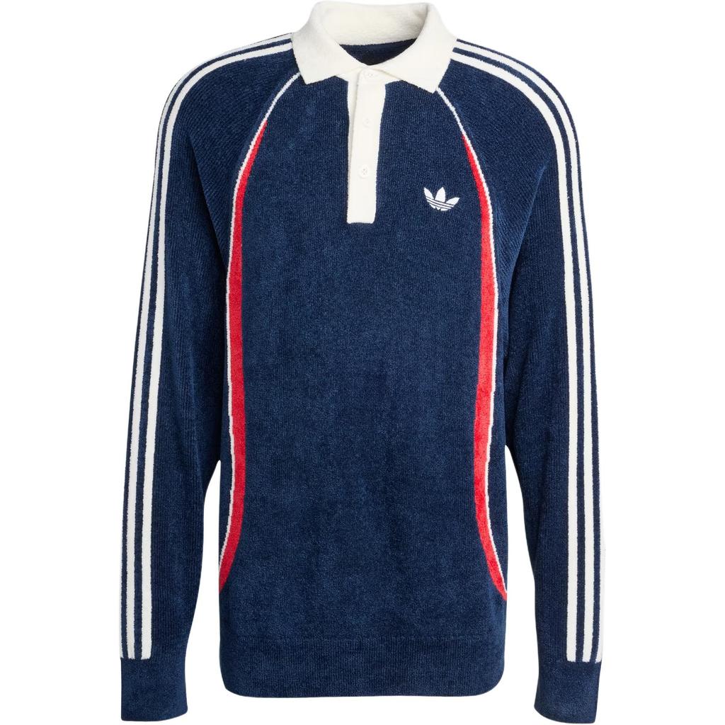 Adidas Originals Striped Button Shoulder Long Sleeve Polo Shirt Men tops KR7657