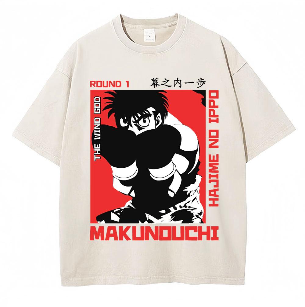 Vintage Gewaschene T-Shirts Anime Hajime No Ippo Kamogawa Boxen Gym Makunouchi KGB T-Shirts Unisex Damen Locker Baumwolle Sommer T-Shirt