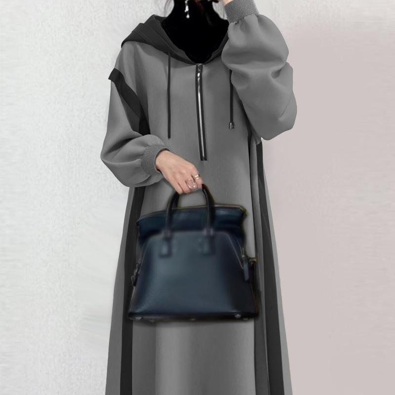 

Платье-пуловер с капюшоном на молнии в стиле колор-блок 2024 года Large серый