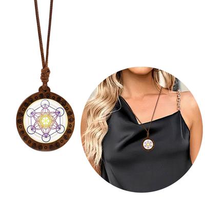 Spiritual Hexagram Sri Yantra Pendant Choker Sacred Geometry Wood Amulet Necklace for Women Adjustable Clavicle Chain
