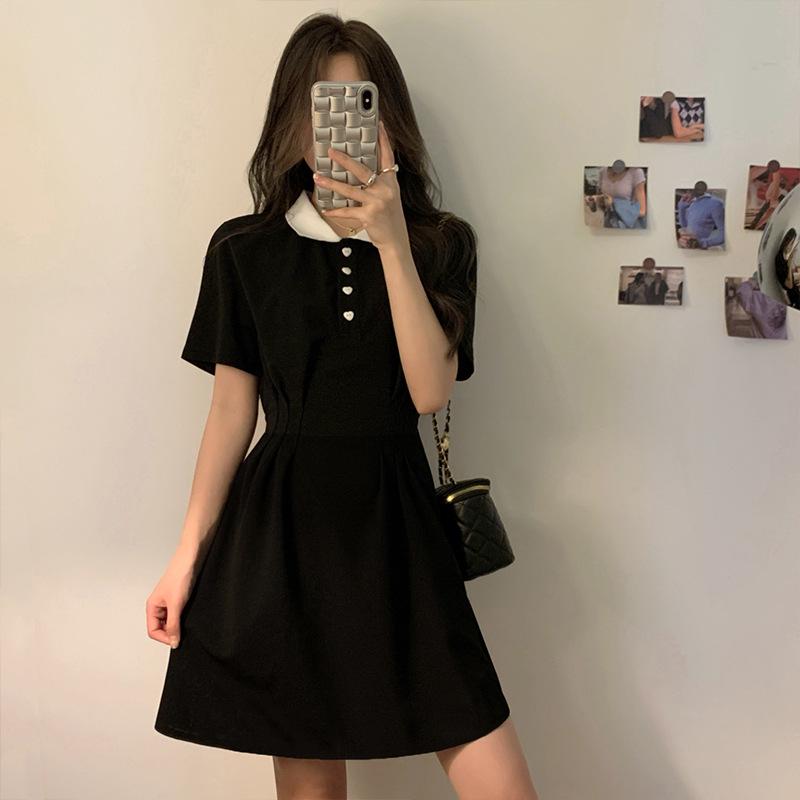 

Plus Size Women s College Style Ruffle Collar Short Sleeve Summer Dress with Waist Cinch and Hip-Covering Slimming Skirt L (Recommended 50-60 kg)