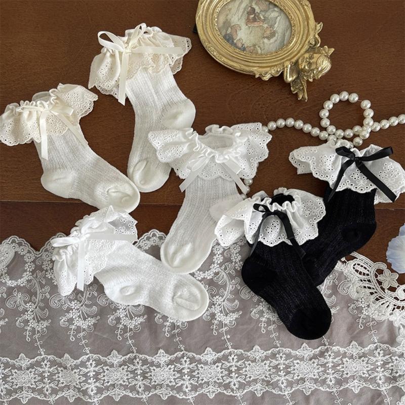 Kids Breathable Cotton Short Socks Embellished With Delicate Embroidery And Secure Bowknot Decoration For Children