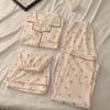 Japanese Summer Pajamas Women's Short-sleeved Trousers Cartoon Pure Cotton New Summer Casual Loungewear Three-piece Set