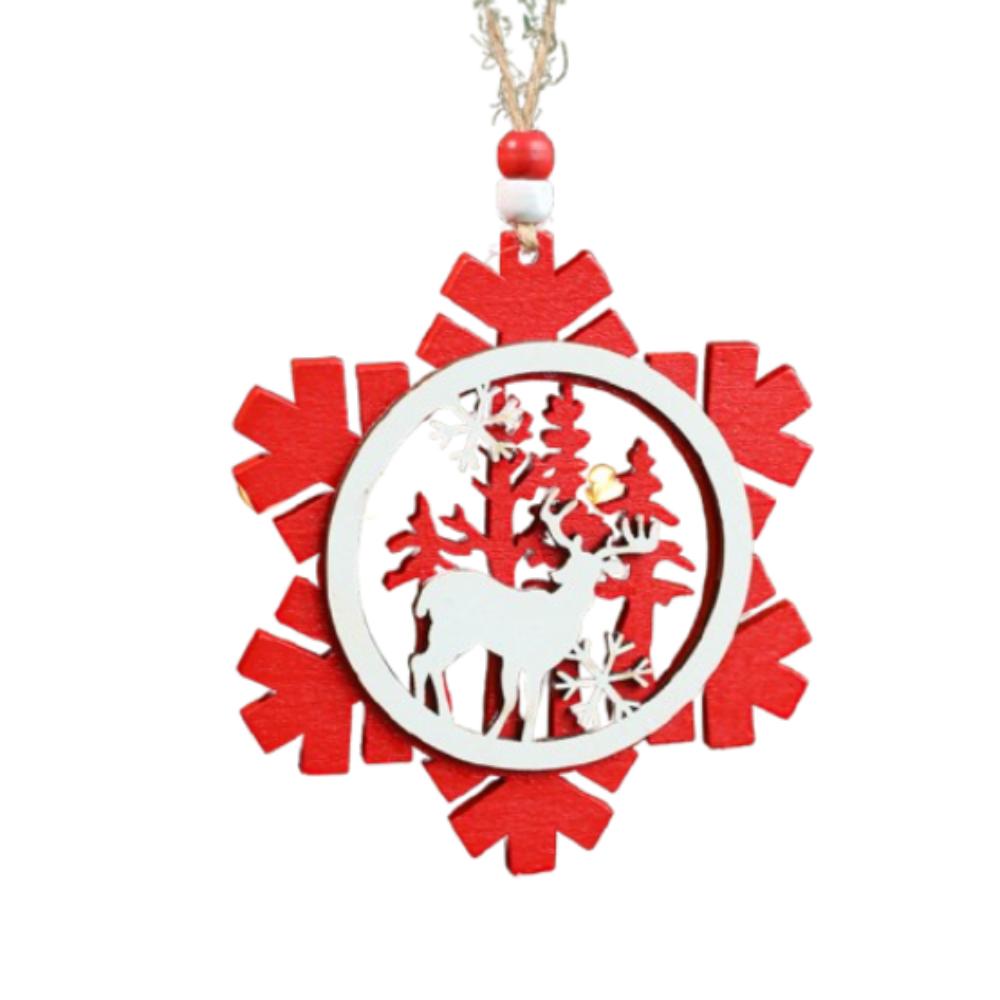 2pcs Red White Christmas Wooden Snowflakes Pendant Handmade Christmas Tree Ornaments  Party Favors