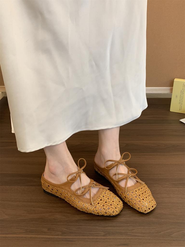 Wrapped Toe Breathable Slippers Women Summer Outer Wear Hole Shoes Home Casual Hollow Out Slip On Buckle Slipper Female