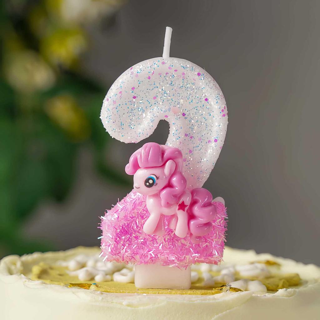 Pink Cartoon Pony Birthday Cake Number Candles Party Decorations