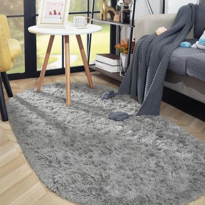 Oval Carpet For Living Room Furry Sofa Area Rugs Children's Bedroom Bedside Rug Soft Plush Mat Nursery Carpet Home Decor Grey