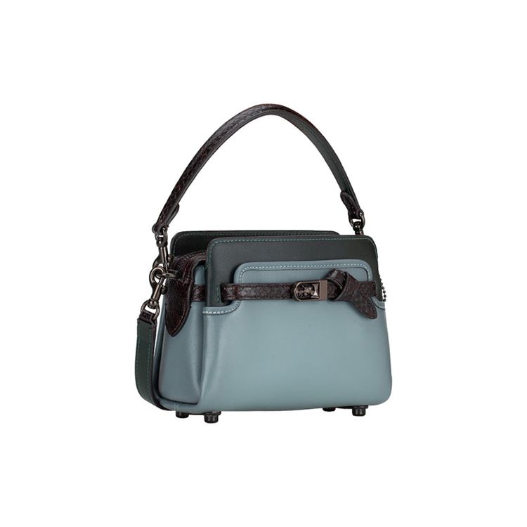 Coach Tate 18 Zipper Closure Glove Tanned Leather With Snakeskin Handbag Women Handbag Silver-Blue C5371-V5O4Q