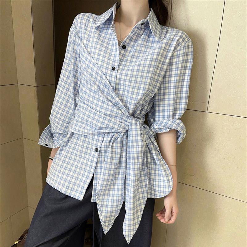 

Простые женские футболки в клетку с длинным рукавом свободные рубашки для женщин повседневные топы спортивная одежда S