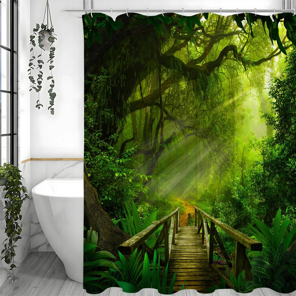 Wald Woodbridge Baum Grünzeug Sonnenlicht Grün Heilung Duschvorhang, Badezimmer Dekorativer Duschvorhang, Wasserdichter Duschvorhang
