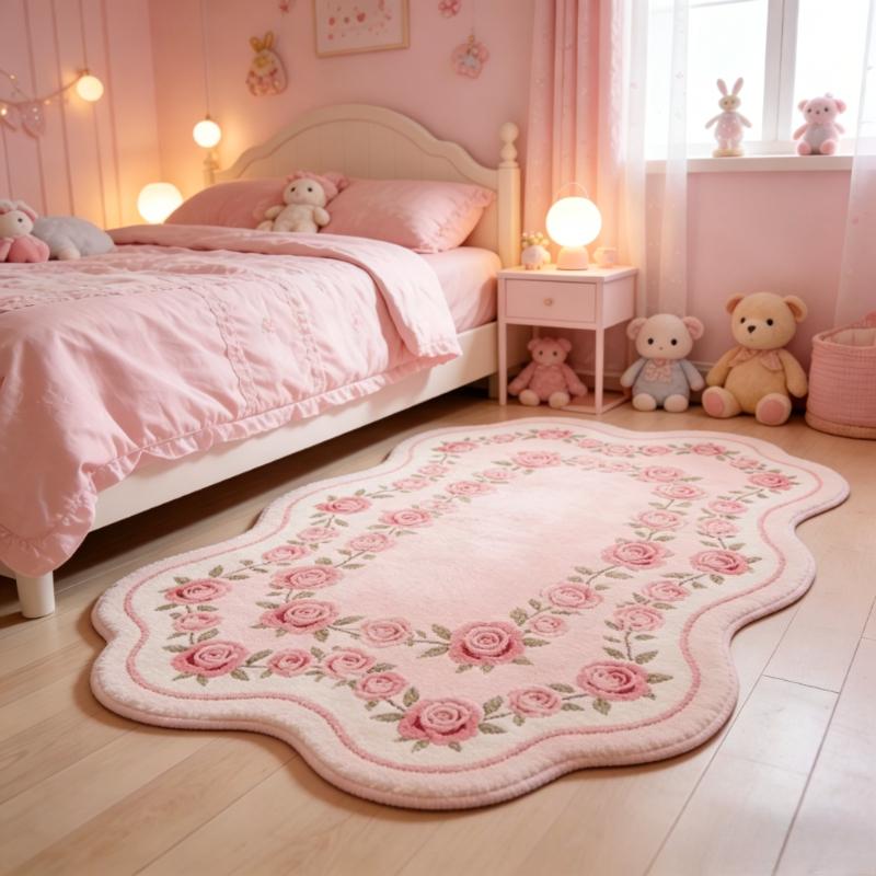 Meisjesachtige Stijl Tapijten voor Woonkamer Roze Bloemen Slaapkamer Decoratie Tapijt Pluizig Zacht Onregelmatig Nachtkastje Tapijt Huis Verdikken Vloermat