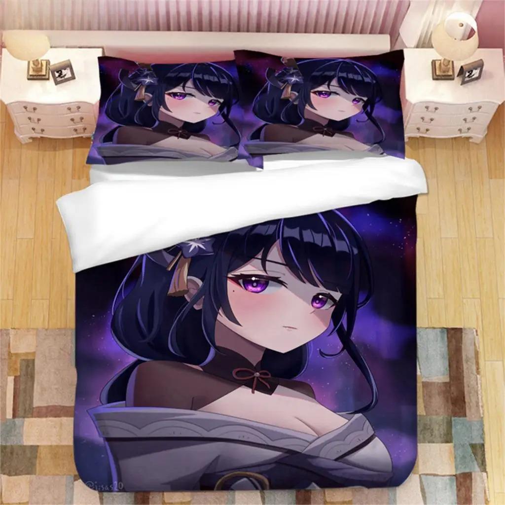 Genshin Impact Raiden Shogun 3D Printed Bedding Set Duvet Covers Pillowcases Comforter Bedding Set Bedclothes Duvet Cover