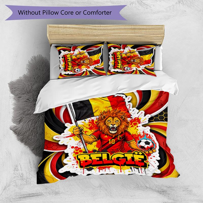 Set Biancheria da Letto Stampata Calcio Belgio 3 Pezzi Copriletto Traspirante Accogliente come Regalo per Inaugurazione Casa o Festa