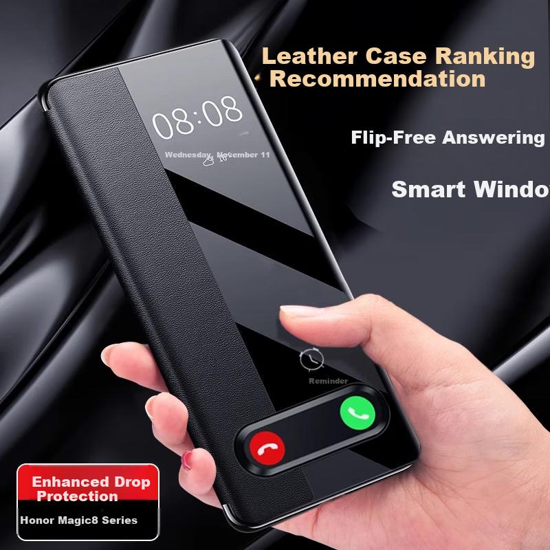 Ekakashop Honor Magic8 Pro Smart Window Flip Leather Case Full Coverage Shockproof Business Protective Cover