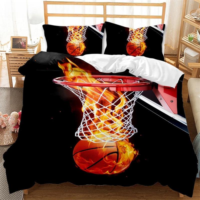 3D Basketball King Queen Duvet Cover Sports Theme Bedding Set for Kids Teens Boys Ball Game Bedroom Decor Soft Comforter Cover