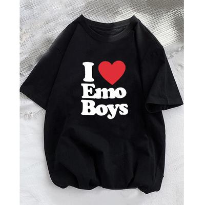 I Love Emo Boys Tişört Unisex Unisex Moda Tişört Pamuklu Tişört Çocuk Hip Hop Üstleri Tişörtler Erkek Tişörtleri Komik Mektup Camisetas Y2k