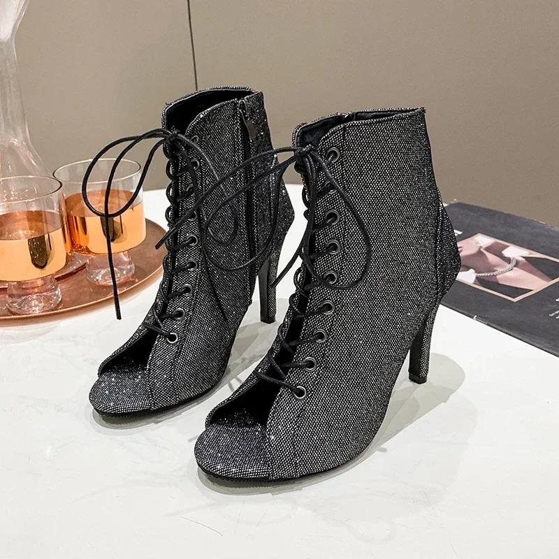 

Fashion Grey Women s Stilettos Sandals Sexy Open Toe Front Hollow Cross Tie Side Zipper Thin High Heels Shoe Luxury Designer Size 35-43 35 темно серый